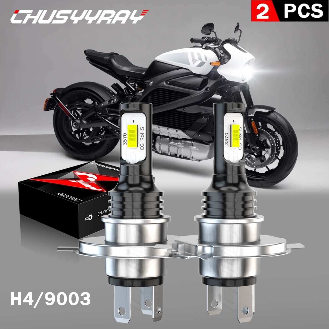 Motorcycle LED 6000K H4 HS1 Headlight LED Hi/Lo Beam Light Lamp White Bulbs Bulb