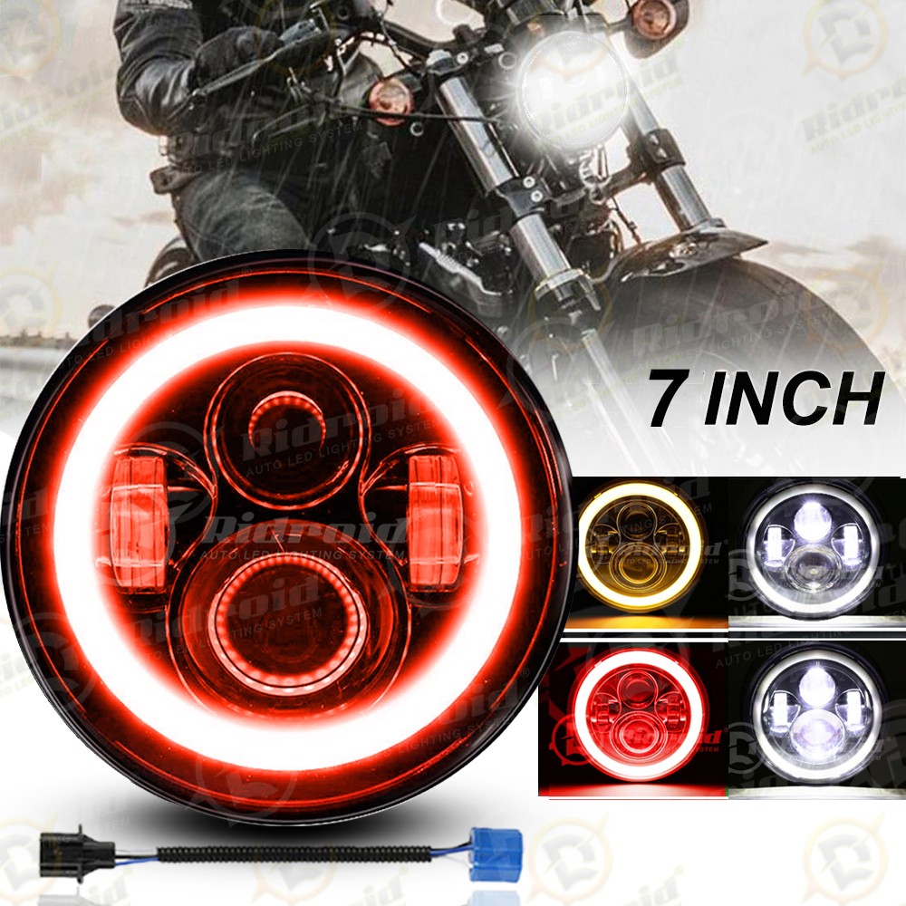 7″ Motorcycle LED Hi/Lo Headlight Red Halo For Kawasaki 440 454 550 750 1000 LTD