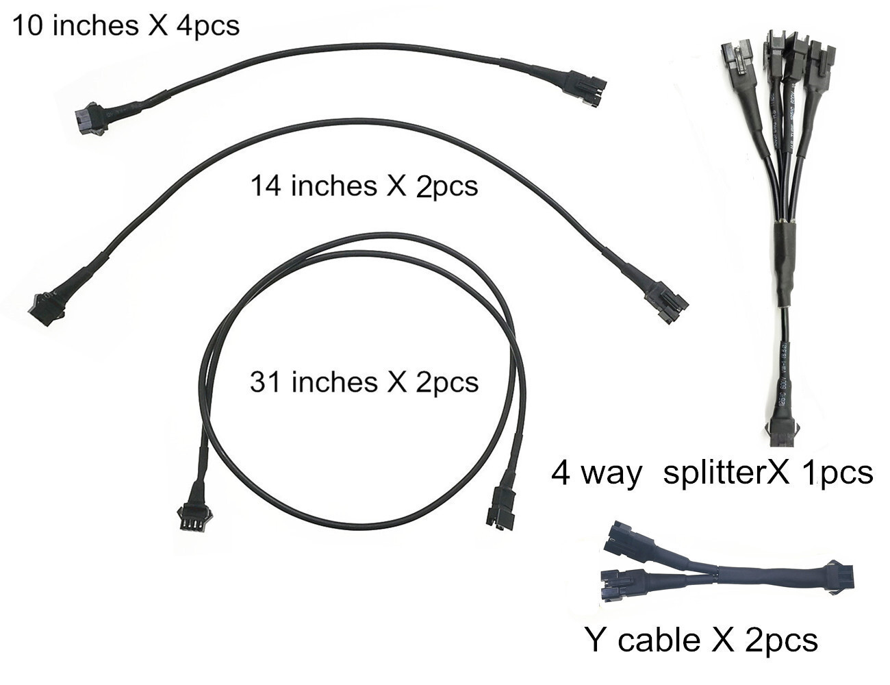 Black Extension Cords Y Cable 4 Way Splitter Kit For Golf Car Led Strip Light