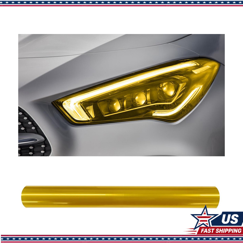Yellow Car Light Tint Film Roll, 12×48 Self-Adhesive Vinyl Sheet Headlight, Brak
