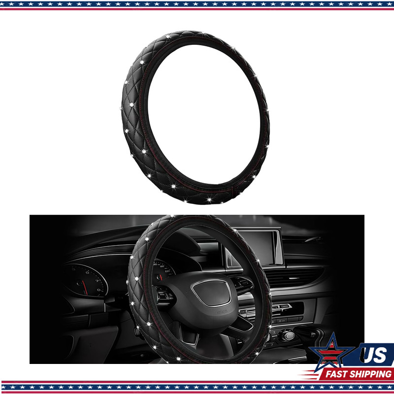 15 Inch Non-Slip Elastic Soft Leather Steering Wheel CoverColor: Black