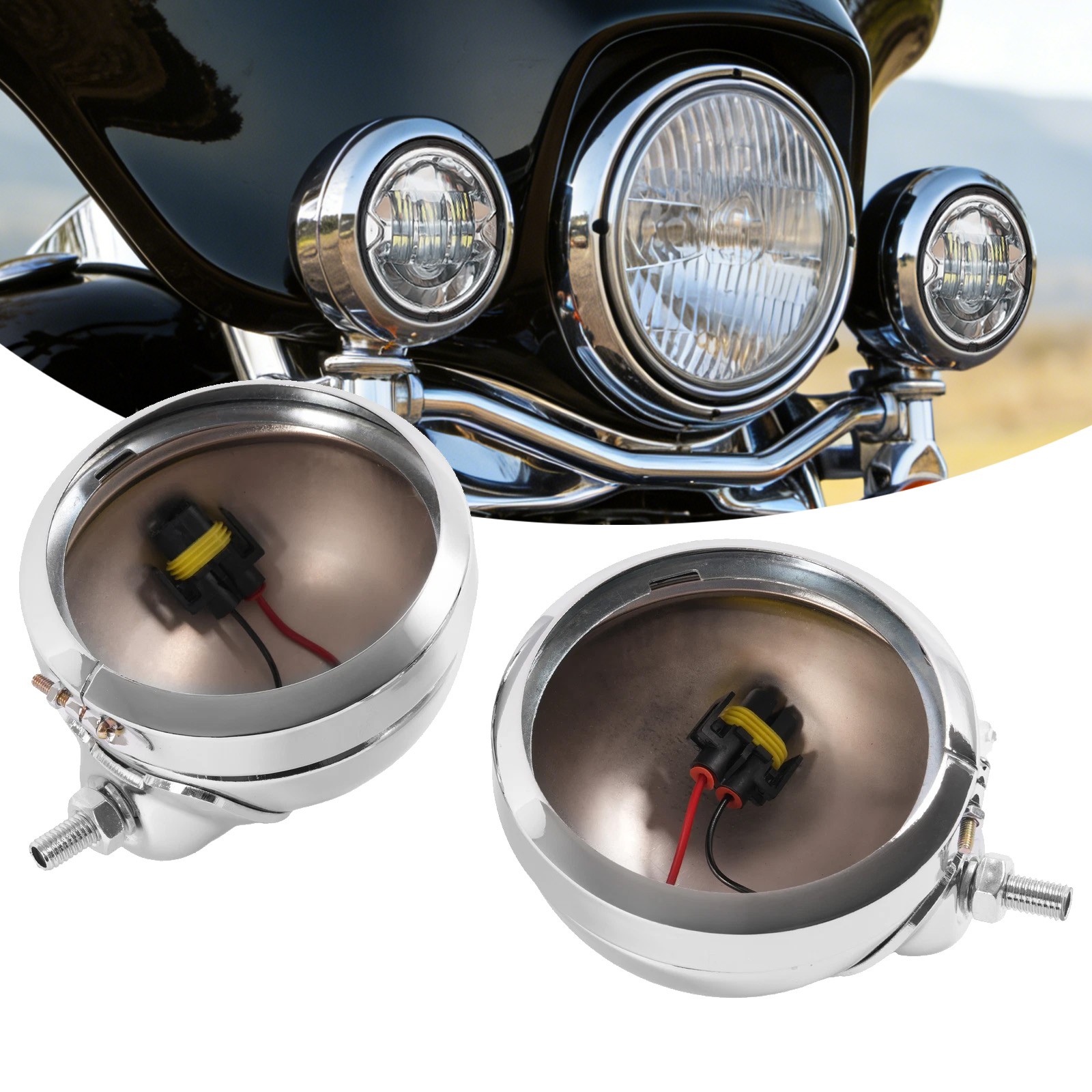 2x 4.5” Fog Passing Light Housing Chrome LED For Harley Street Glide/Road King