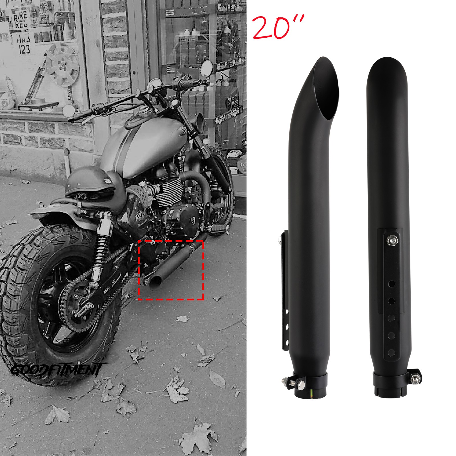 2x 20″ Slip-On Exhaust Muffler Pipes Slash Cut For Triumph Bonneville Bobber