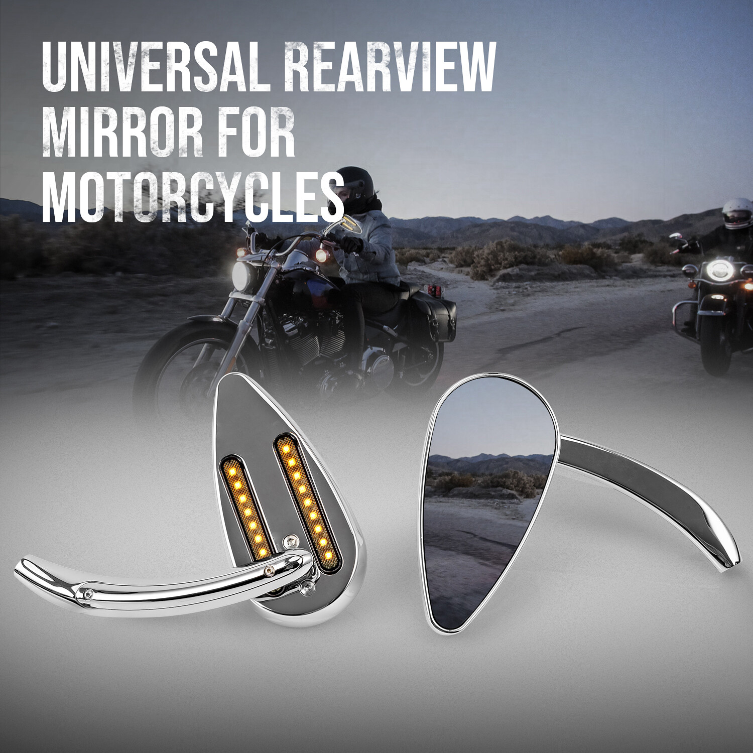 8mm 10mm Motorcycle Mirrors with Brake & Turn Signal Rear LED Mirror Teardrop