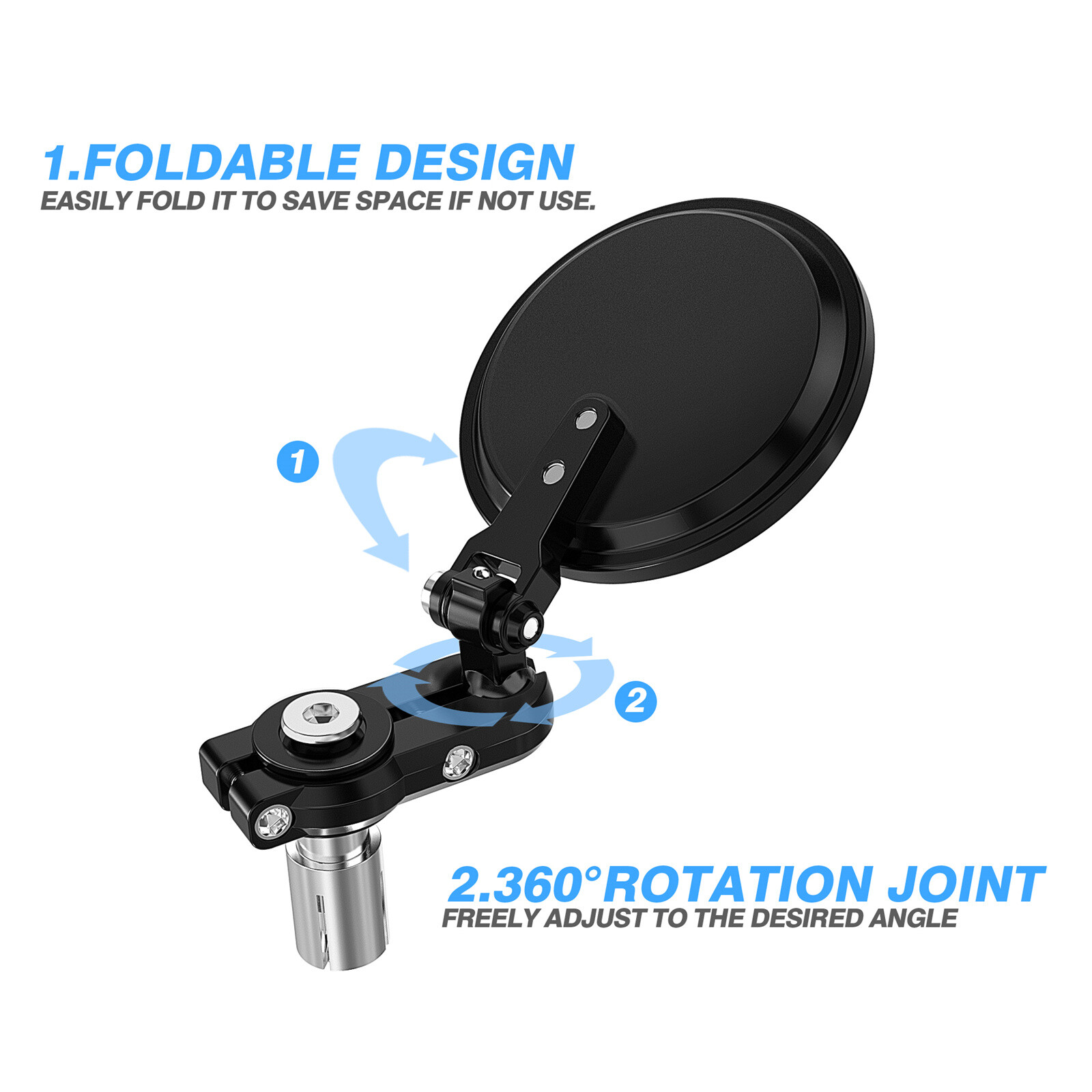 2PCS Universal Motorcycle Round 7/8″ 22mm Handle Bar End Rearview Side Mirrors