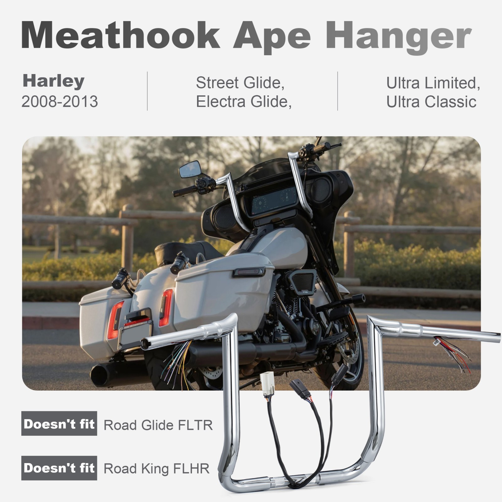 1.5″ Fat 16″ Rise Pre wired Handlebar for 2008-2013 Harley Ultra Limited FLHTK