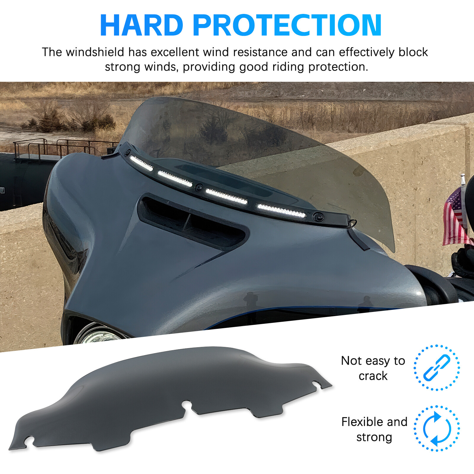 Smoke 8” Wave Windshield Windscreen for Harley Touring FLHT FLH FLHX 1996-2013