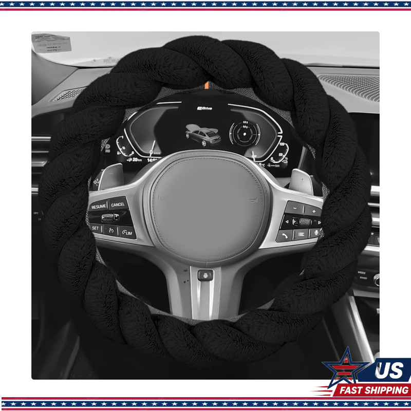15 Inch Anti-Slip Twisted Fuzzy Steering Wheel CoverColor: Black