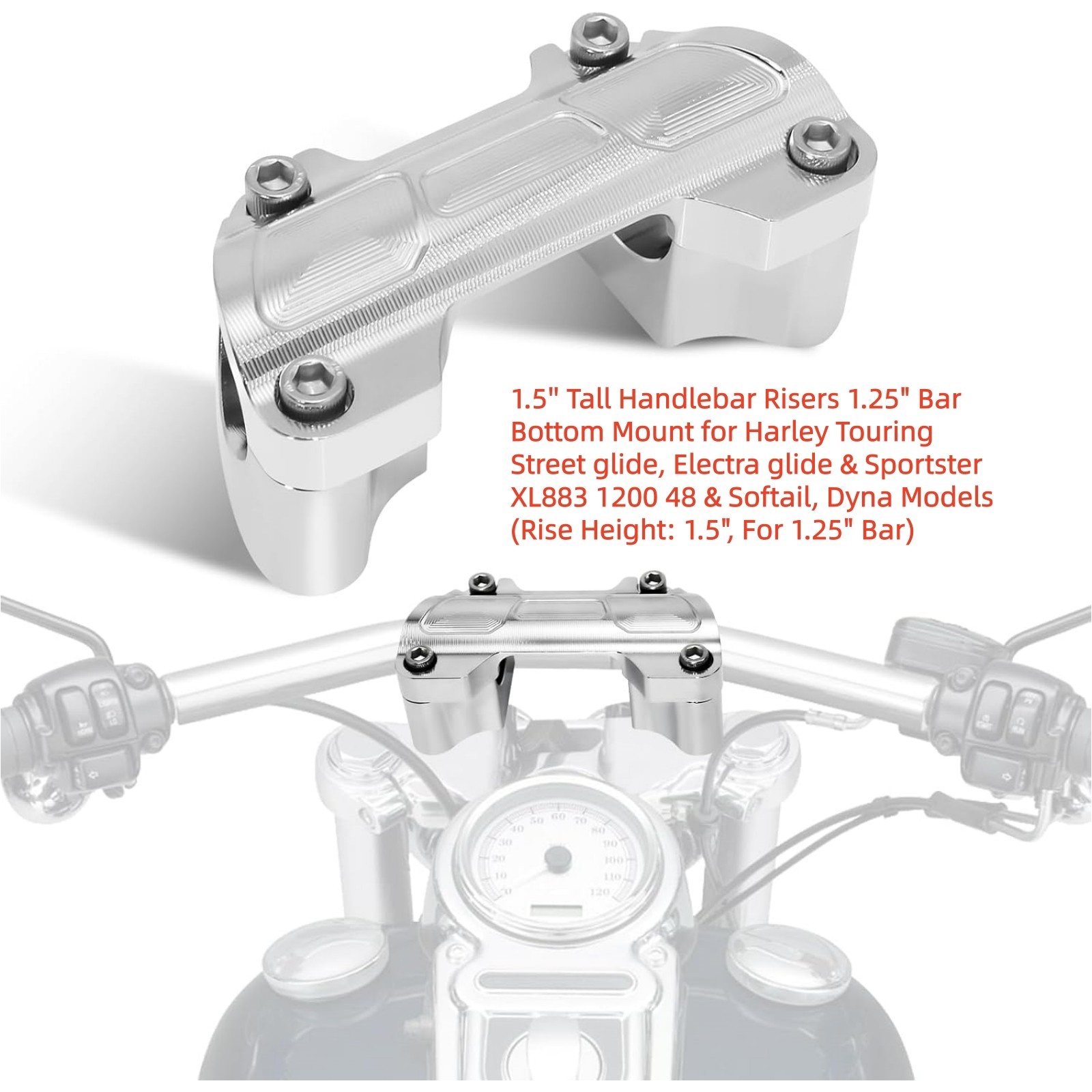 1.5” Tall Handlebar Risers 1.25″ Bar Bottom Mount for Harley Touring Softail