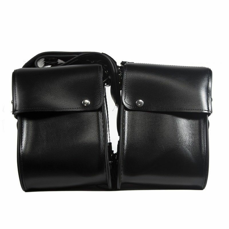 LARGE QUICK DETACH STUD MOTORCYCLE PVC LEATHER SADDLEBAGS UNIVERSAL FIT BLACK