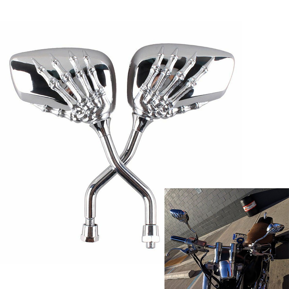 1 Pair of Motorcycle Bike Rearview Side Mirrors Skeleton Skull Hand Claw