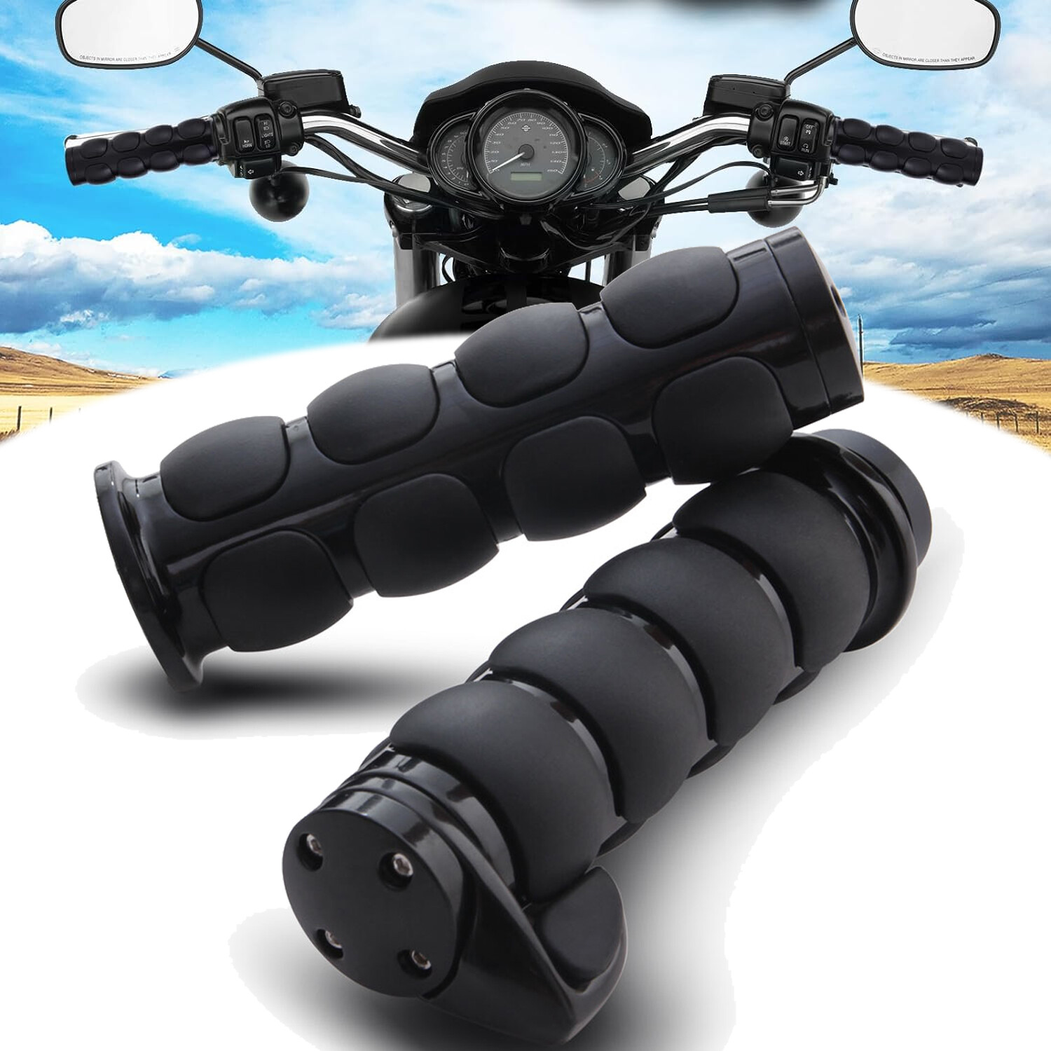Black Motorcycle 1″ INCH Hand Grips Handlebar w/ Throttle For Harley Dyna Yamaha
