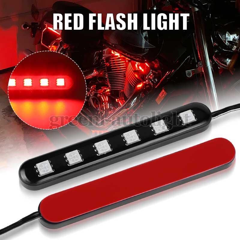 2X 3inch Red 6 LED Light Motorcycle Tail Brake Signal Flash Strobe Light Strip