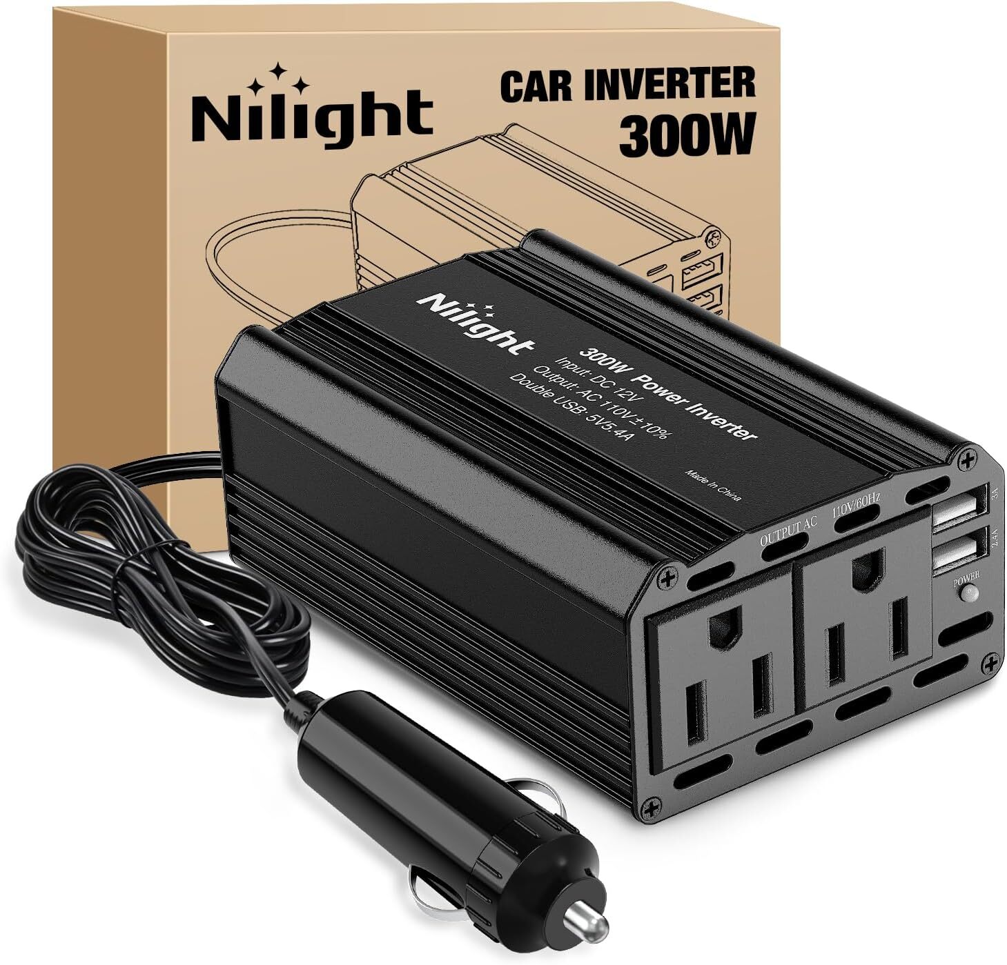 Nilight 300W Power Inverter 12V DC to 110V AC Car Charger Converter