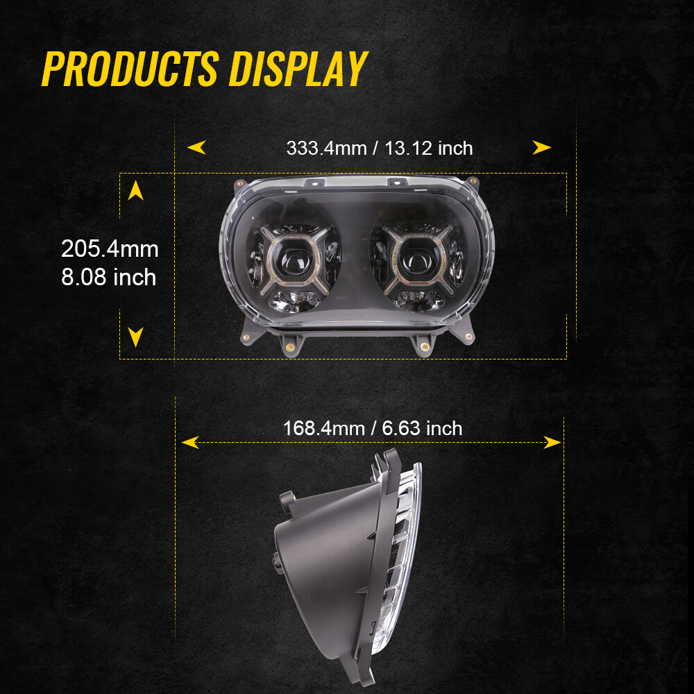 LED Headlight with X-shaped DRL Hi/Lo Beam Assembly for Road Glide 2015-2023