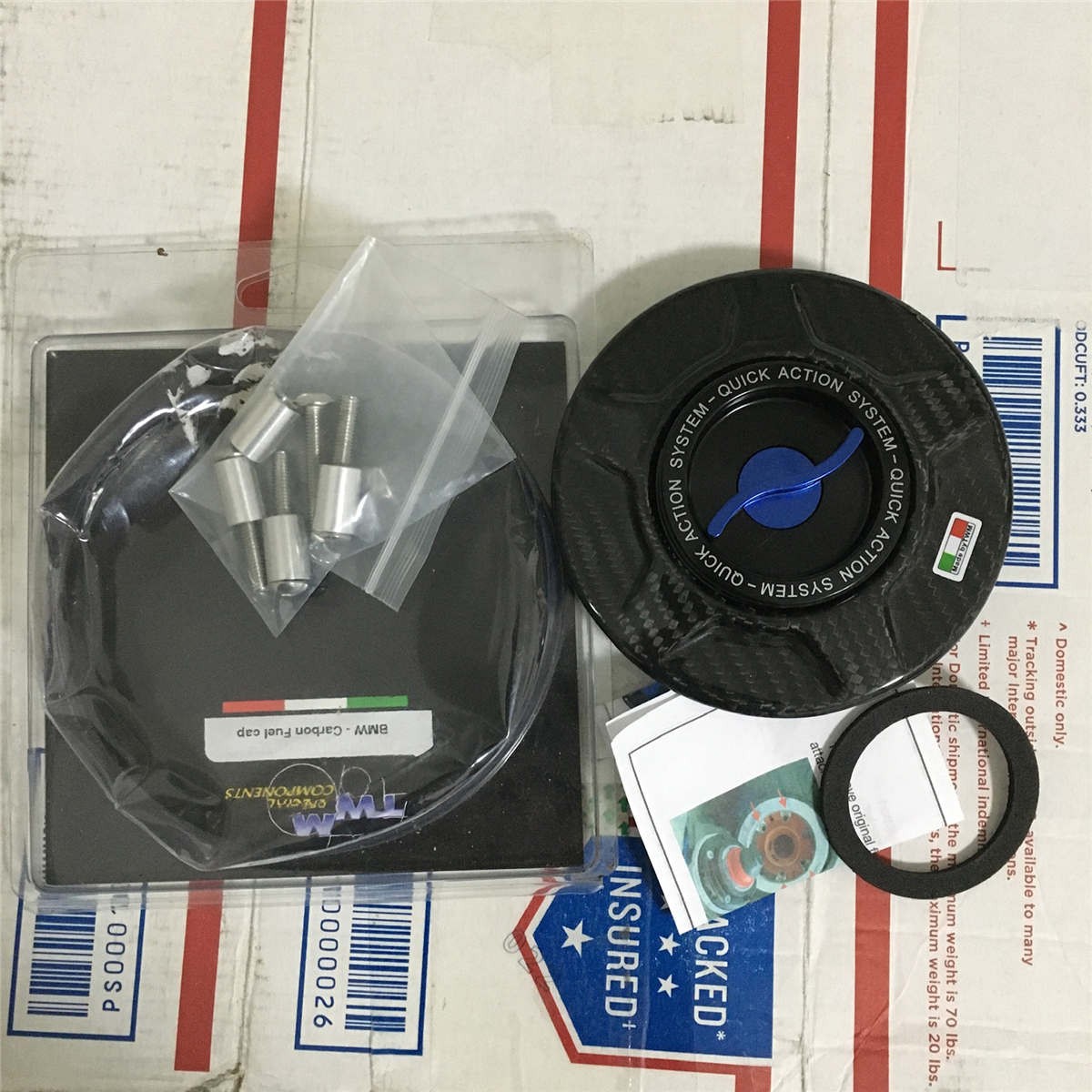 TWM Quick Action Carbon Fiber Gas Fuel Cap Cover BMW HP4 S1000RR R TBMWF.02 Blu