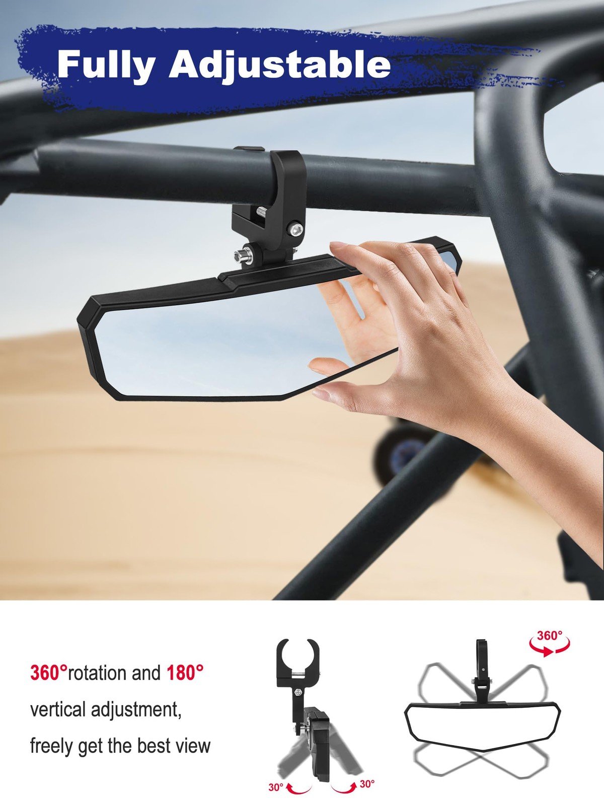 UTV Rear View Mirror, Adjustable SXS RZR Center Rearview Mirror with Aluminum…