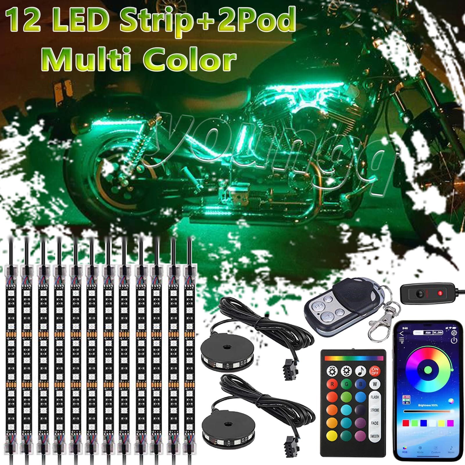 bluetooth Motorcycle LED Strip Accent Underglow Brake Light for Harley Davidson