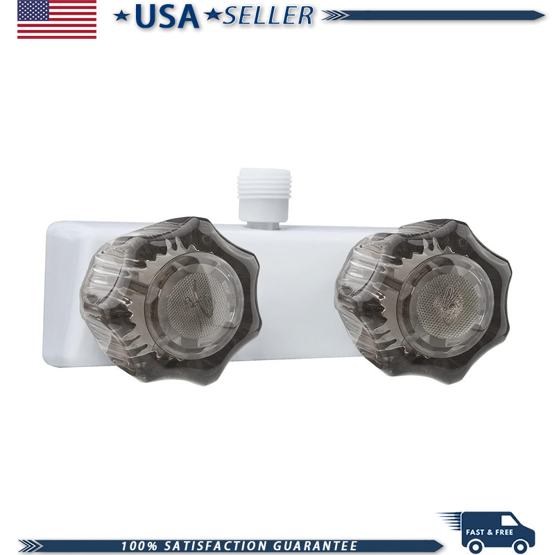 RV Shower Faucet Valve Diverter Dual Smoked Acrylic Knobs Outside and Inside Bat