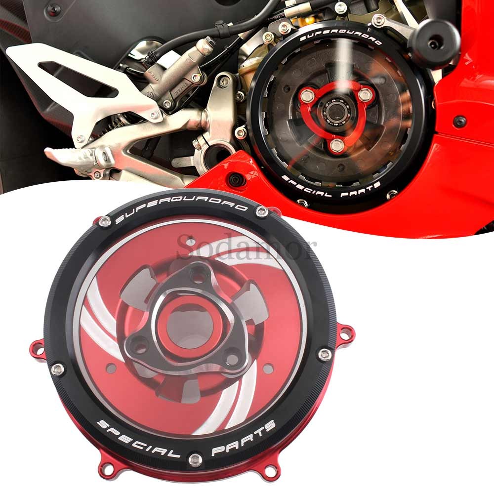 Aluminum Clear Clutch Cover Kit Fit For Ducati Panigale 959 1199 1299 Wet Clutch