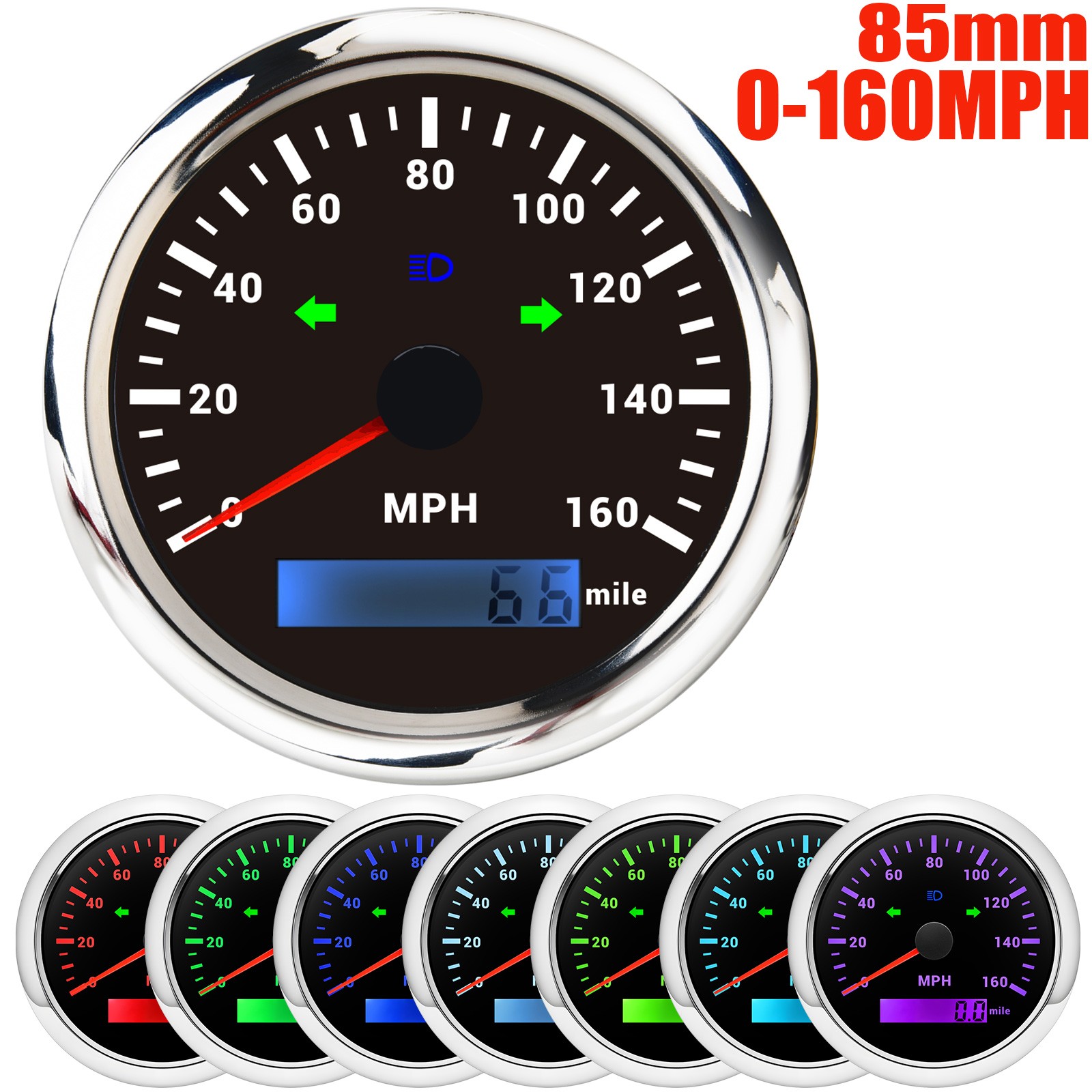85MM Waterproof GPS Speedometer 0-160MPH Gauge for Motorcycles Boat Car Truck