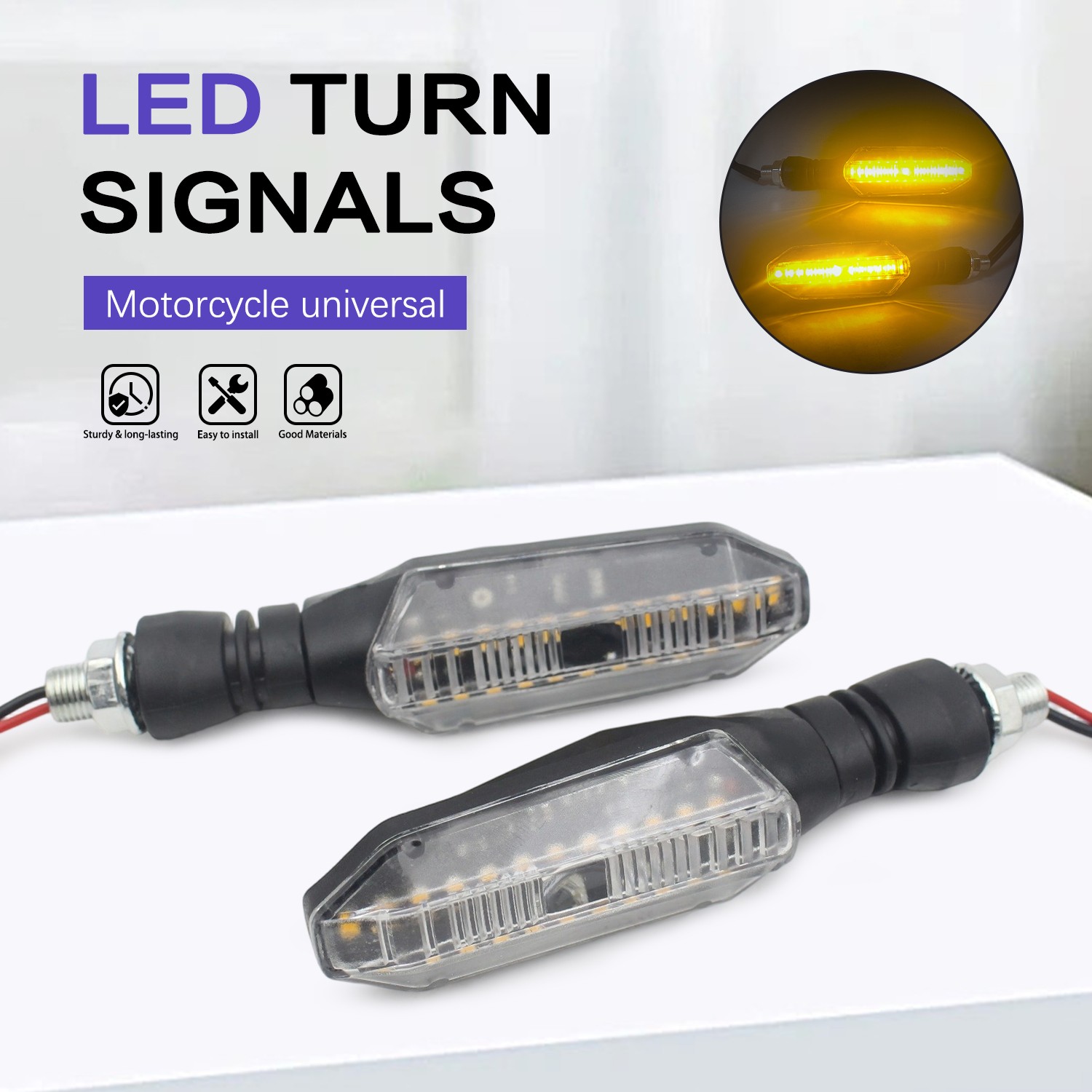 Universal 4PCS Motorcycle Led Turn Signal Indicator Blinker Amber Lights Durable