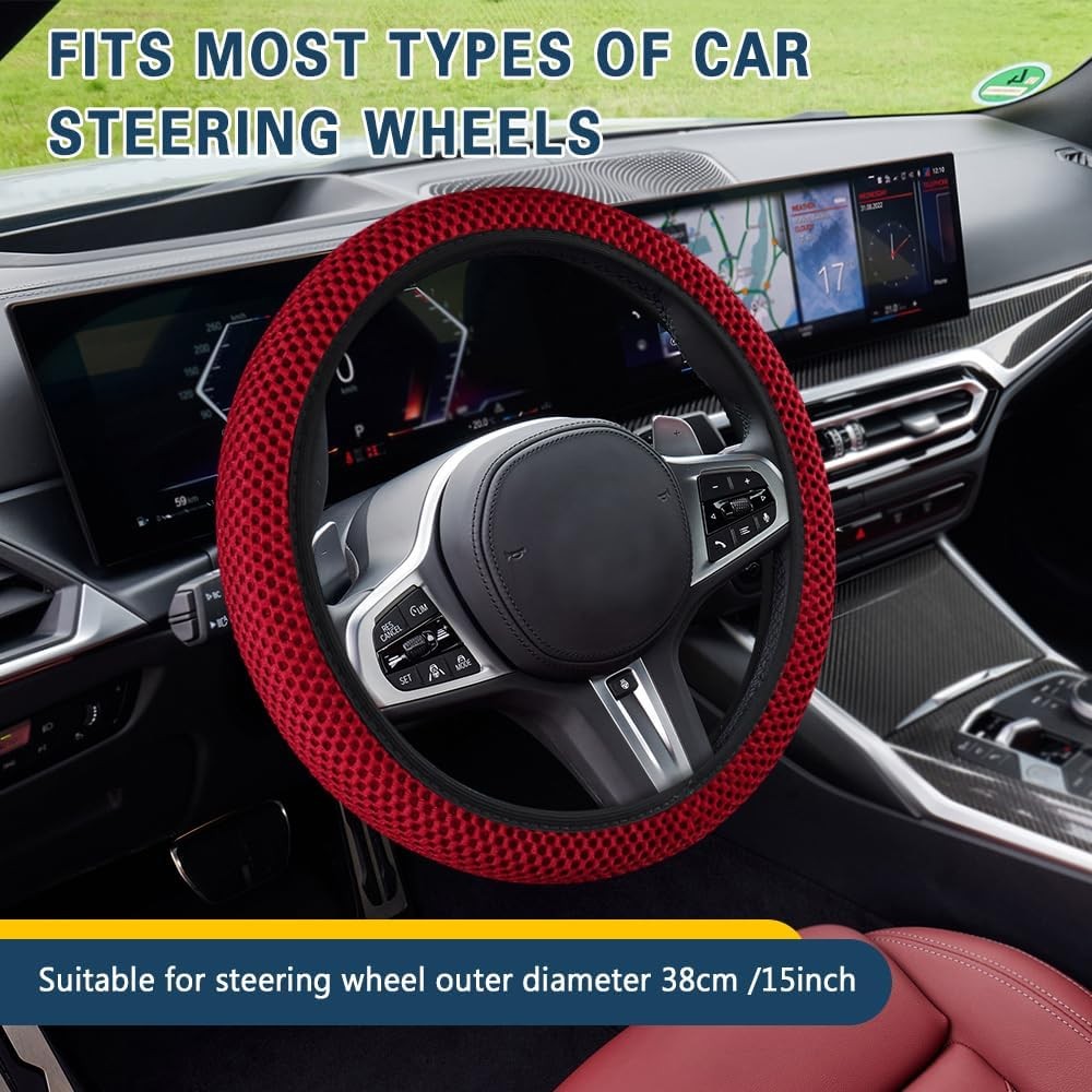 15 Inch Microfiber Breathable Anti-Slip Steering Wheel Cover Elastic SColor: Red