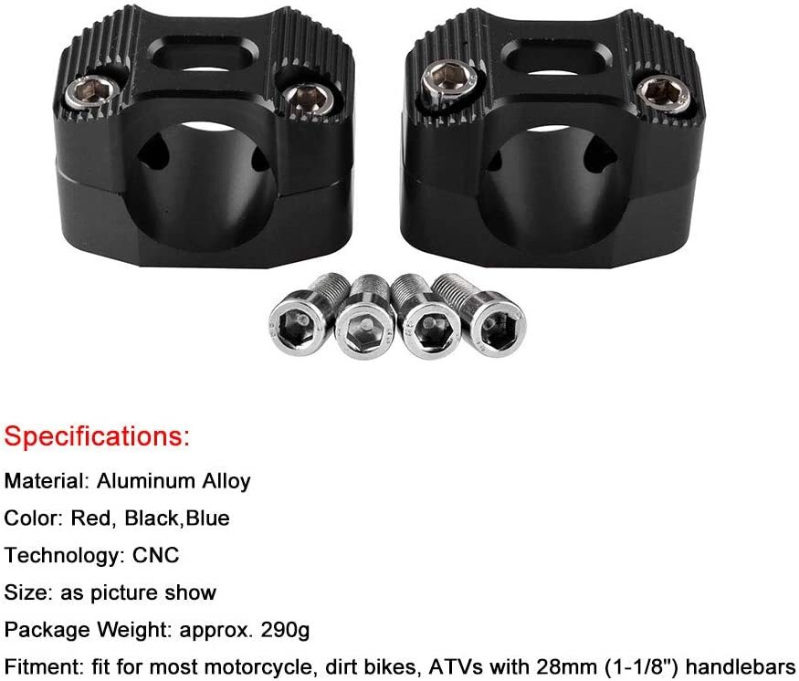 28mm Motorcycle HandleBar Riser Adapter Handle Fat Bar Mount Clamps Set Aluminum