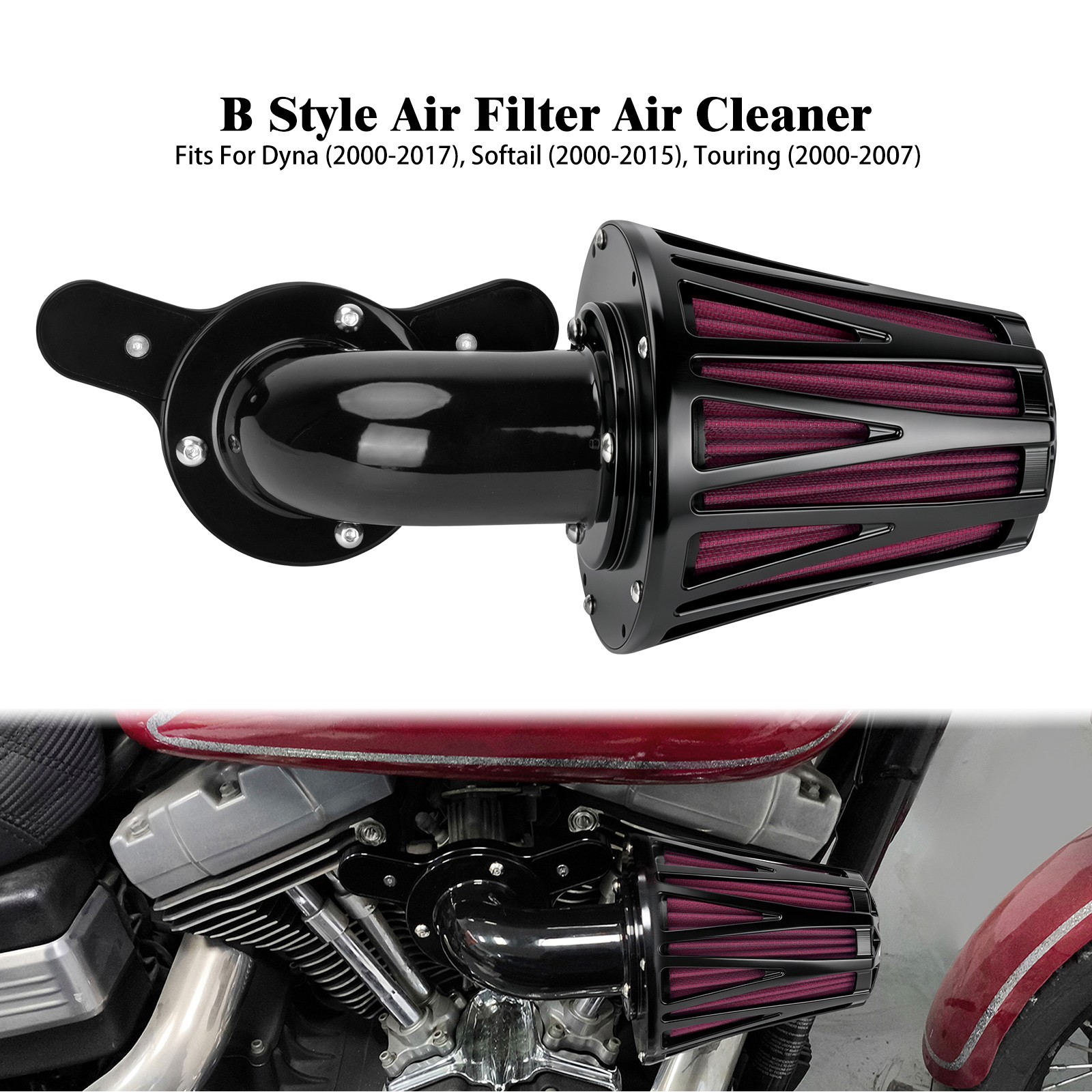 Red Air Cleaner Filter Intake Cone For Harley Softail Fatboy 00-15 Touring 00-07