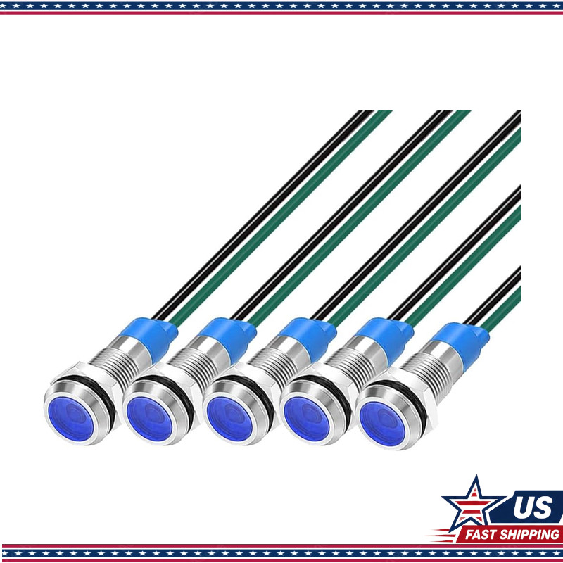 Blue 6mm LED Metal Indicator Light 5pcs Wire 3V 4.5V 5V 6V 7.5V 9V DCColor: Blue