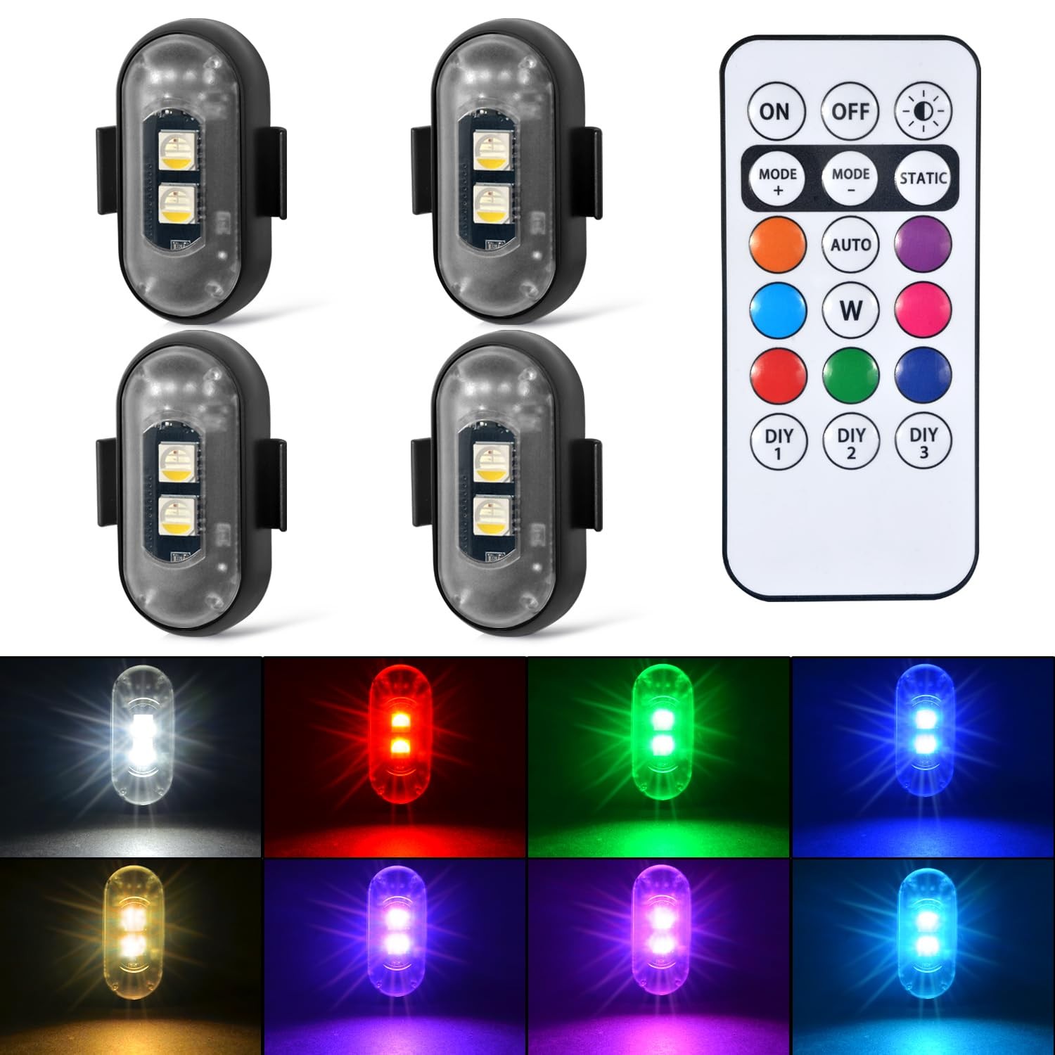 Aukmak 4PCS Wireless LED Strobe Lights with Remote Control, 4pcs, Multicolor