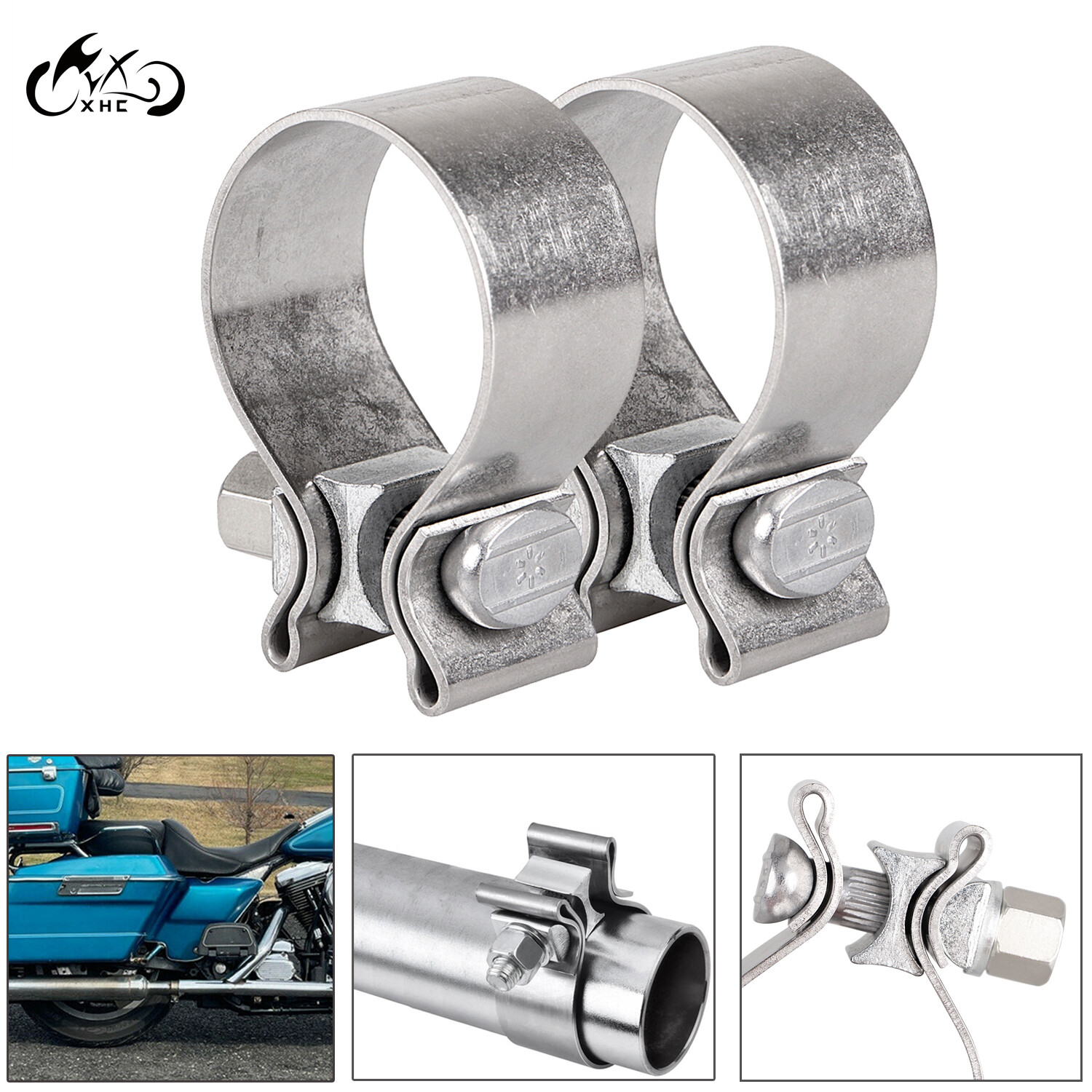 2x 1.75″ Exhaust Clamp on Headers For Harley Touring Road King Glide Ultra FLTRU