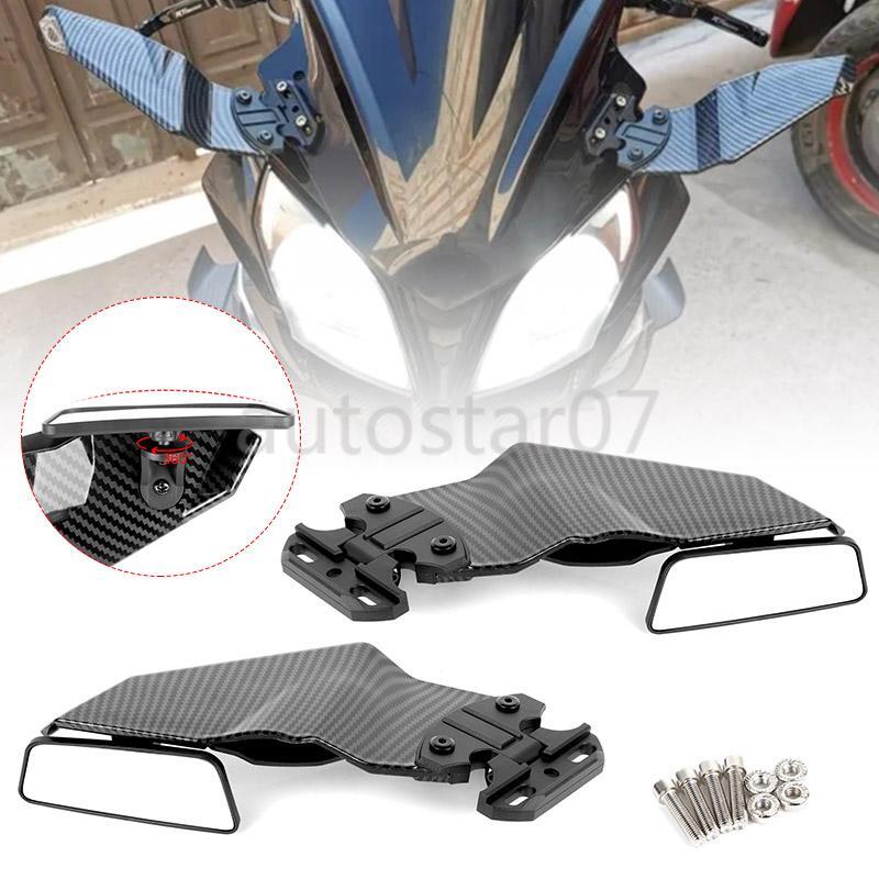 Pair Carbon Fibre Wind Wing Rearview Side Mirrors For Yamaha YZF R1 R3 R6 Honda