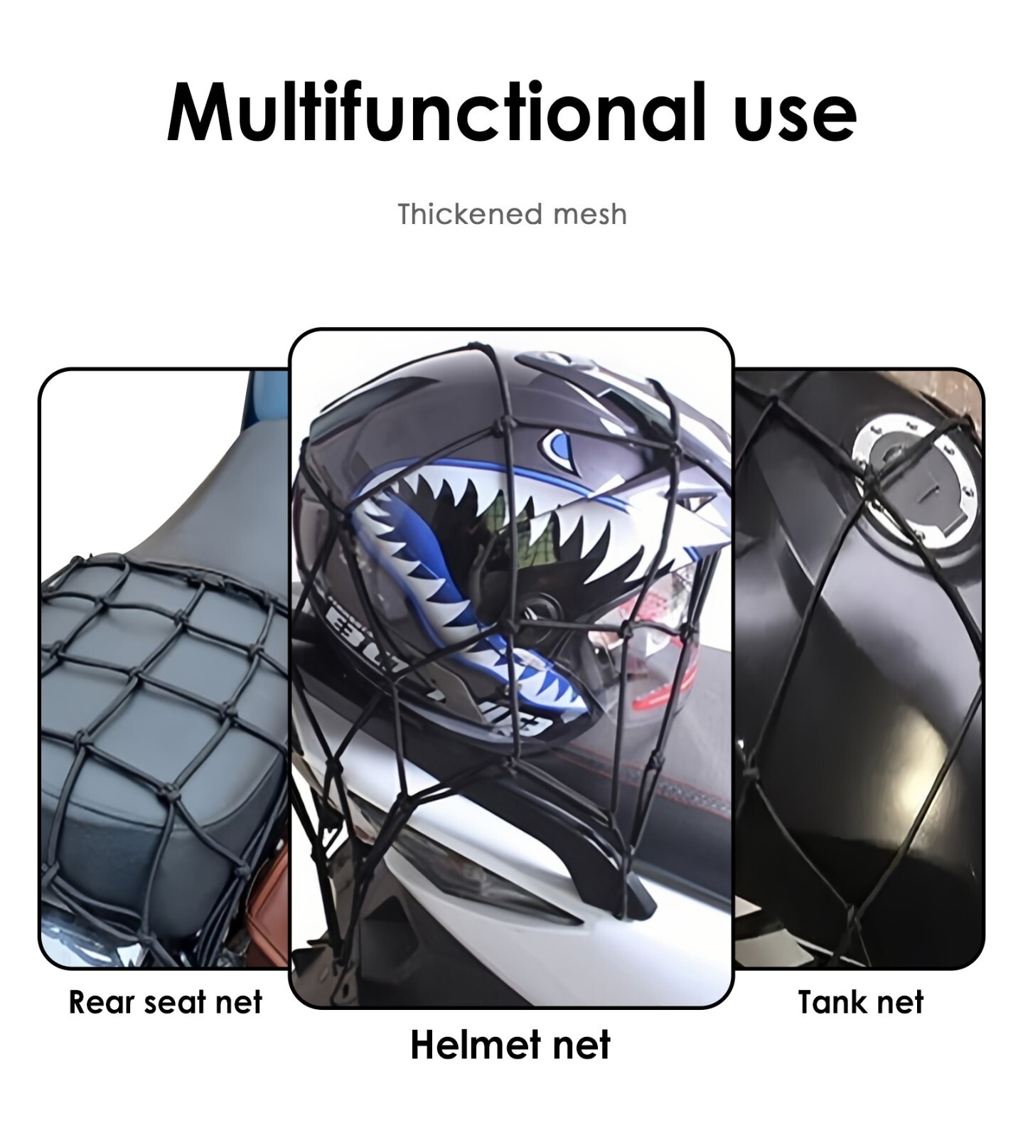 1pc Motorcycle Bungee Cargo Net 30x30cm with 6 Hooks: Helmet Tank Luggage – NEW