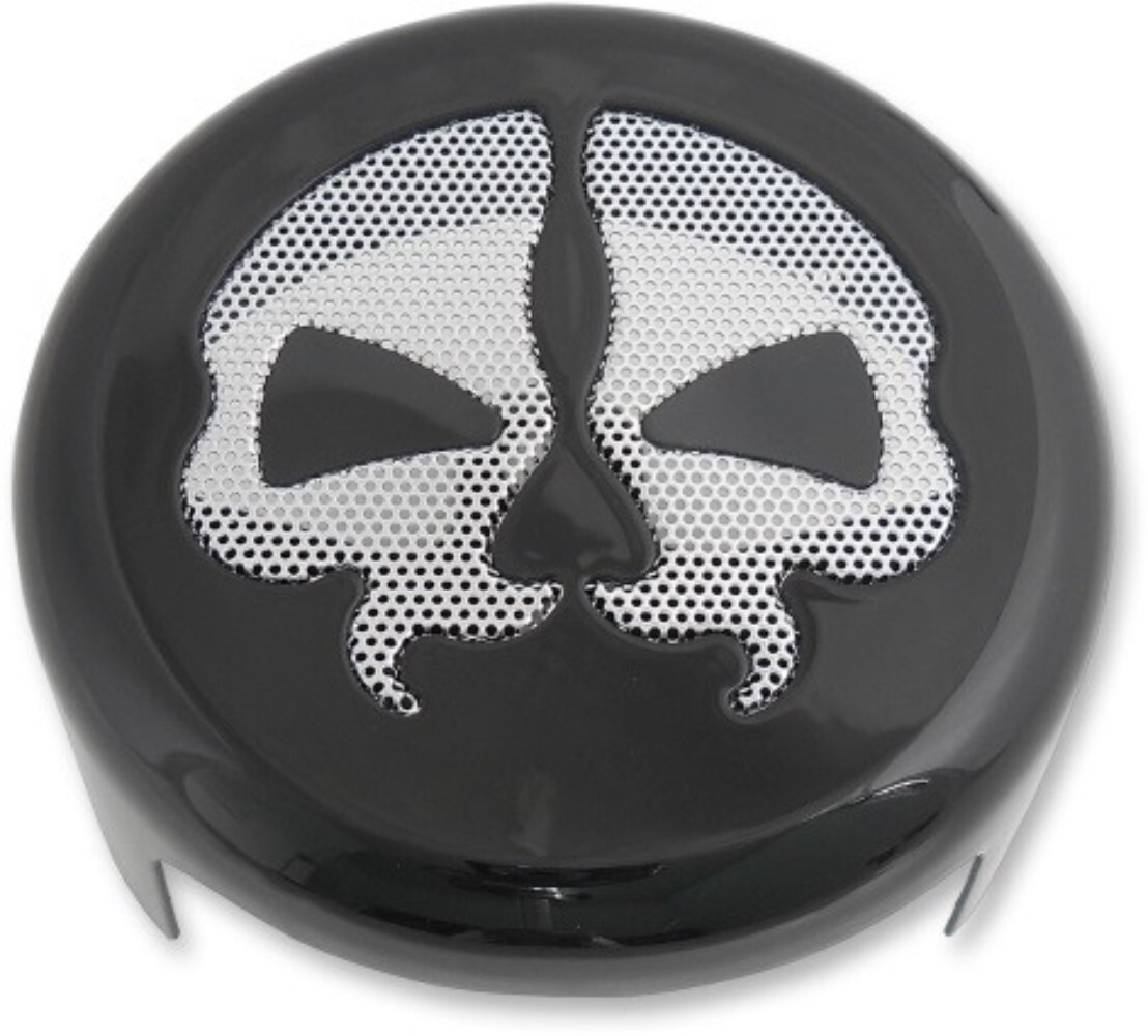 Drag Specialties 2107-0250 Gloss Black Skull Face Round Horn Cover for Harley