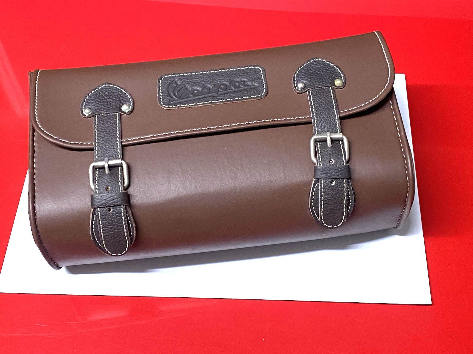 VESPA PX PE PK T5 TX CLASSIC BROWN TAN VESPA EMBOSSED LEATHERETTE LUGGAGE BAG