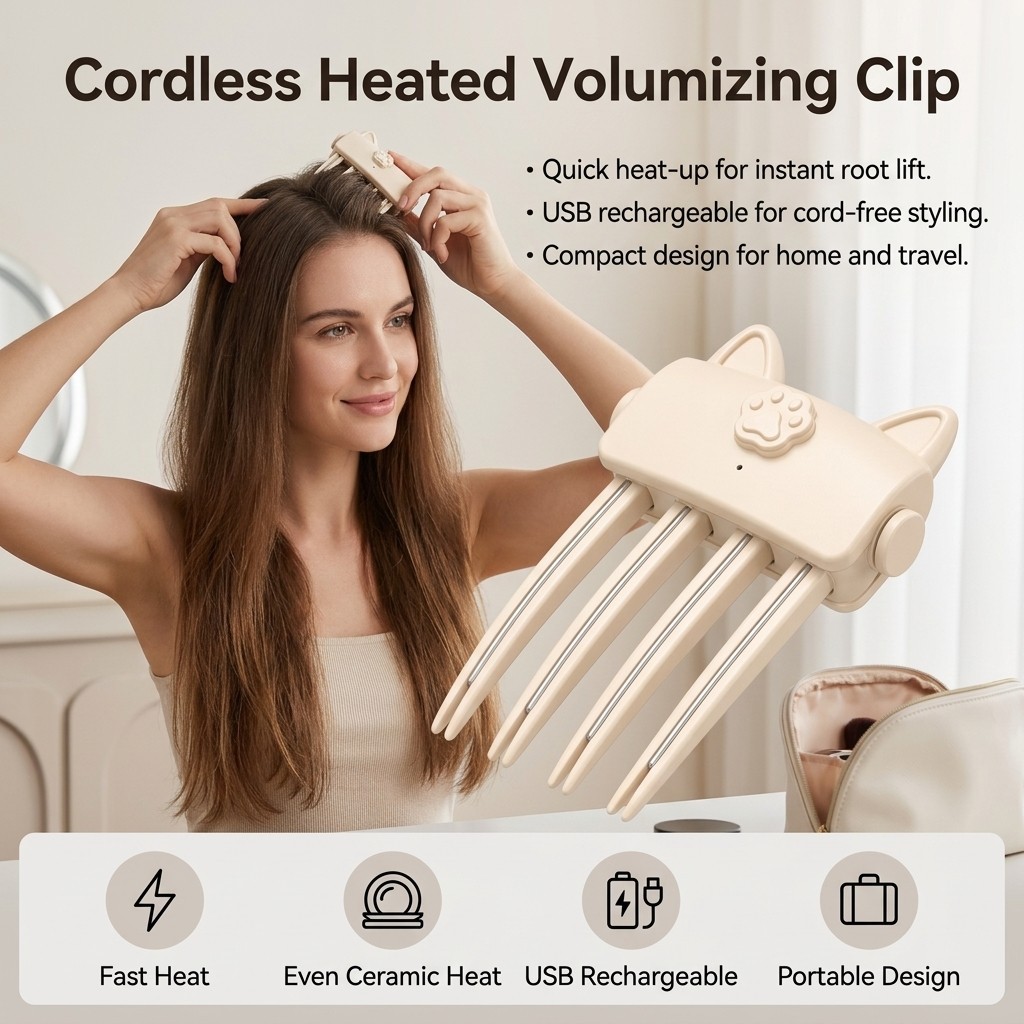 Electric Cordless Heated Hair Volume Clip – Root Clips for Curly Hair Volume US