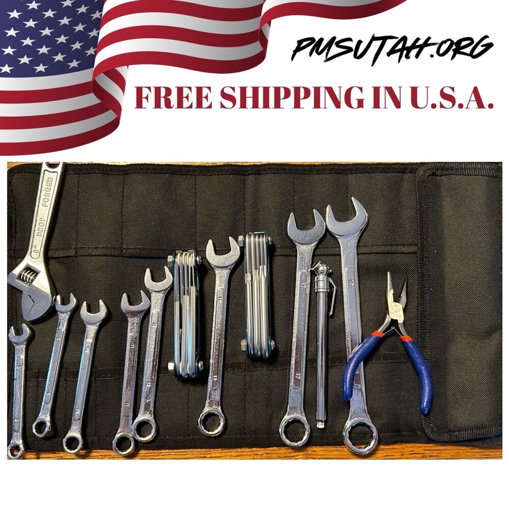 Roll Up Motorcycle Tool Kit Bag Pouch Pockets Heavy Duty Metric Wrench Set Tools