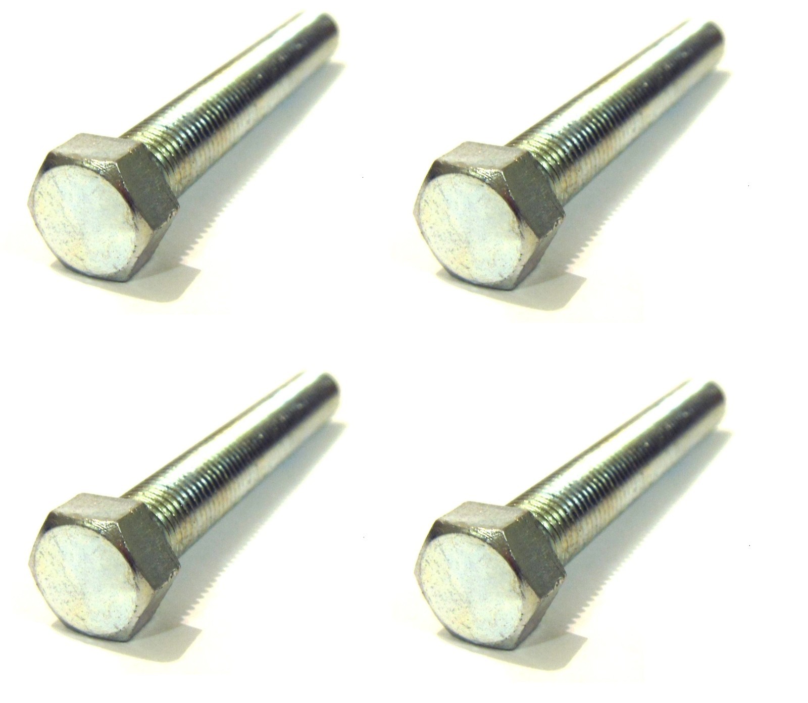 BZP M10 x 80mm Clean Headed Fully Threaded Hex Set Screws. 14mm A/F – Pack of 4,
