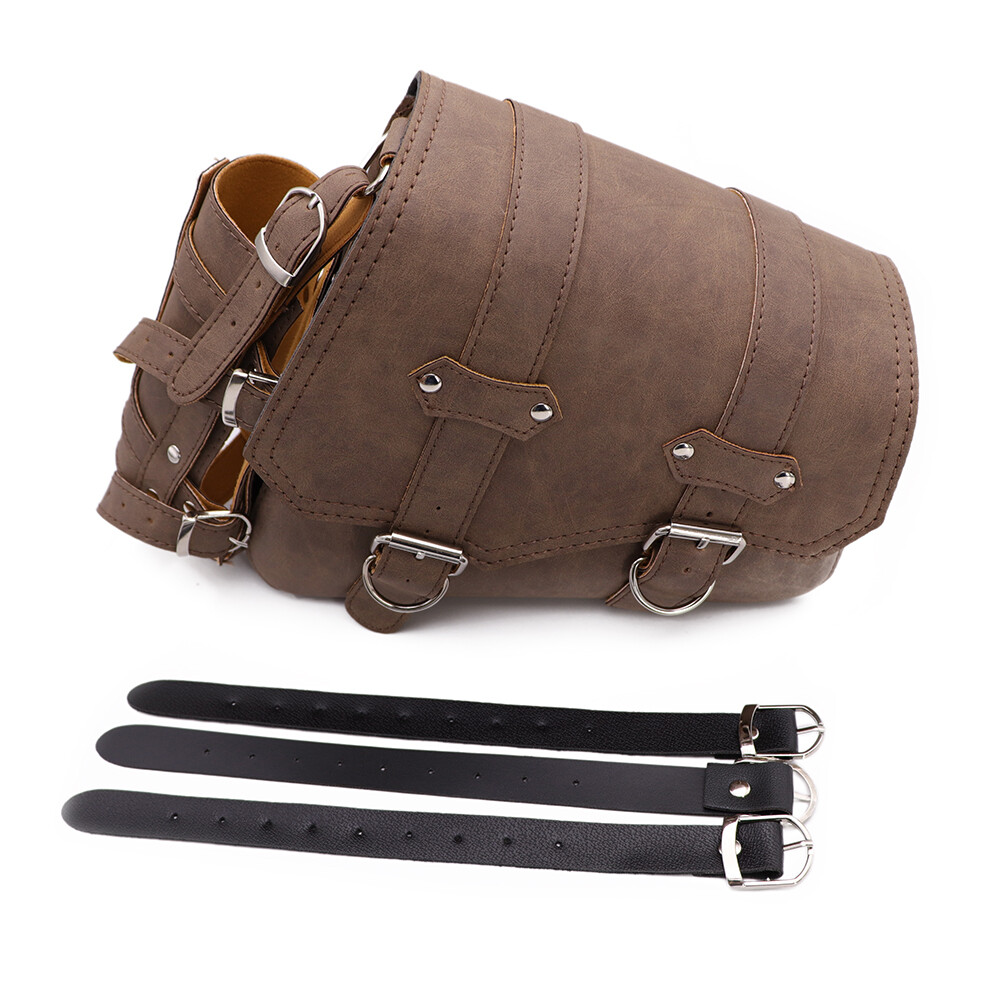 Motorcycle Faux Leather Retro Side Saddlebags With Drink Holder Bag Custom