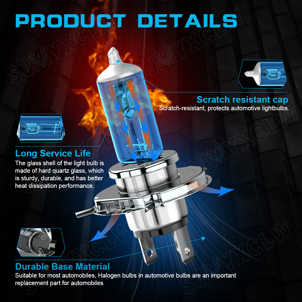Motorcycle H4 HS1 Halogen Bulb 5000K White Headlight Hi-Lo Beam Light Lamp Bulbs