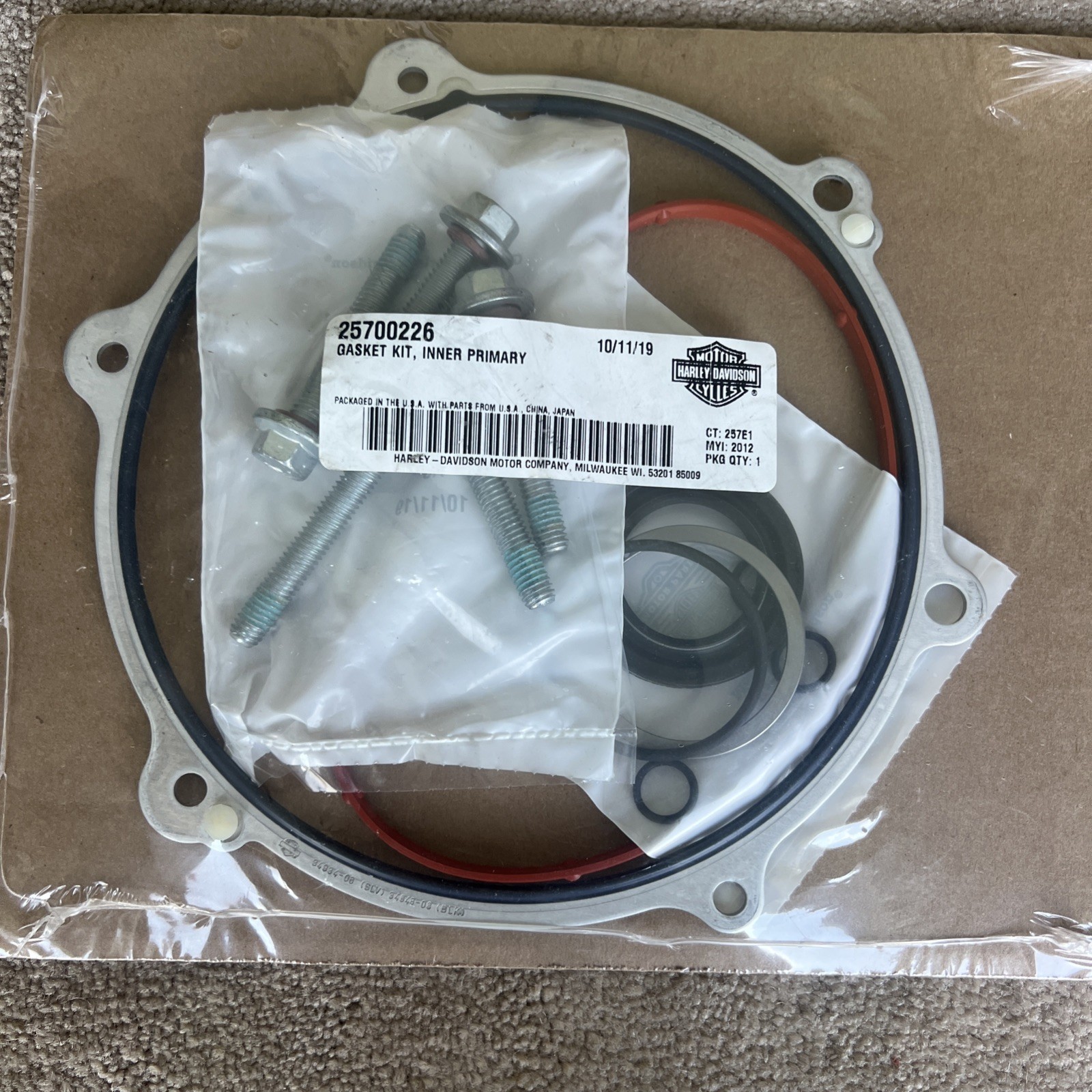 HARLEY OEM INNER PRIMARY GASKET KIT FOR POLISHED ALUMINUM PRIMARY COVER 25700226
