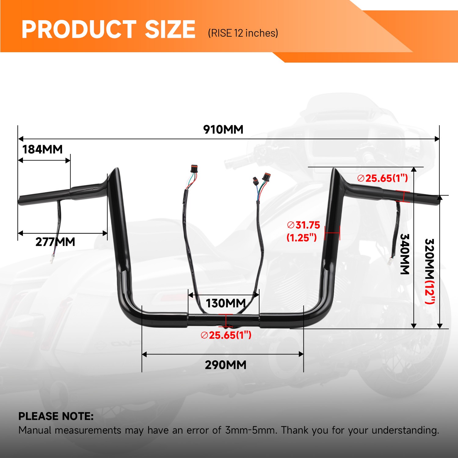 Heavy Duty 12″ Pre-Wired Meathook Ape Hanger Handlebar For Harley Street Glide