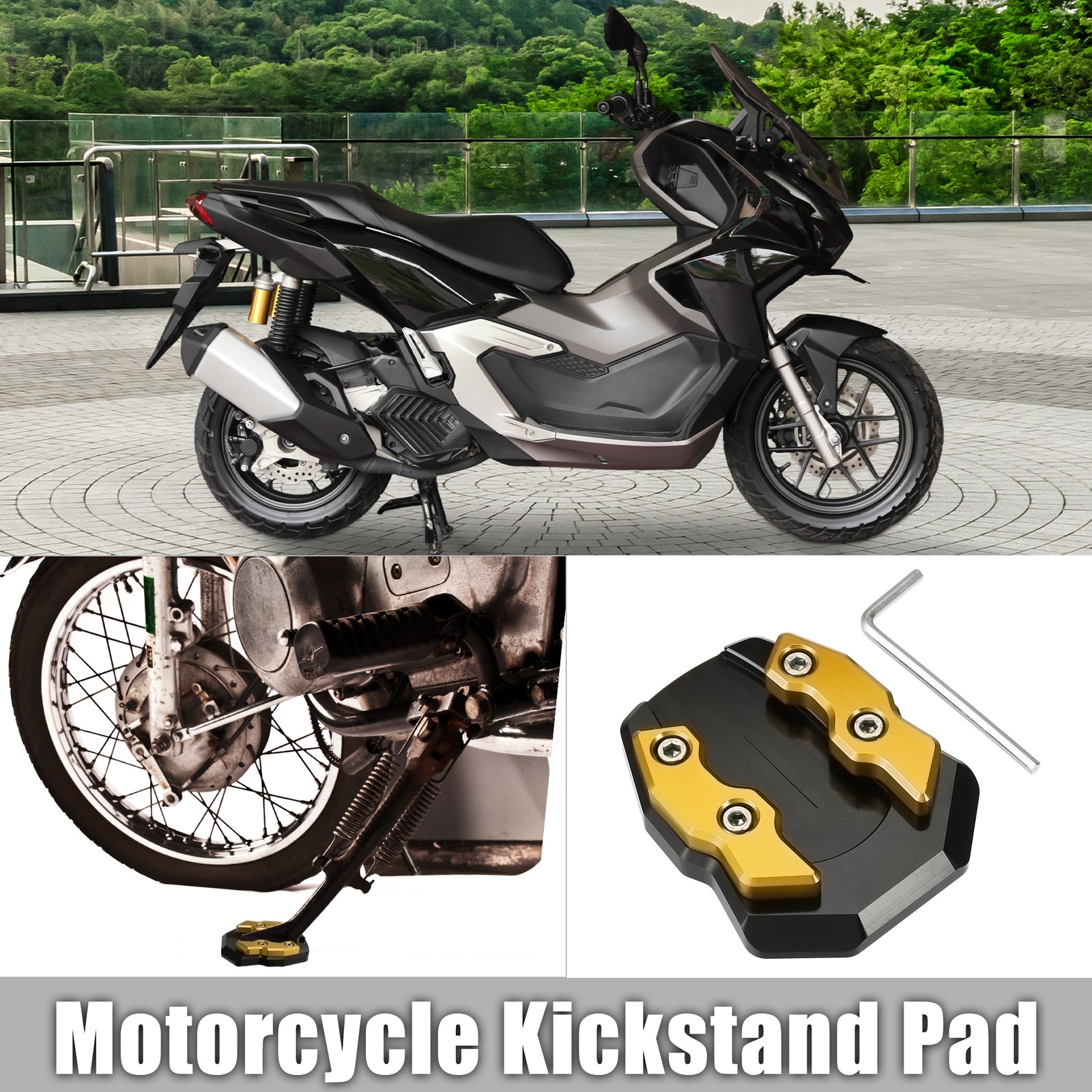 Motorcycle Kickstand Plate Pad for Honda Adv-160 2022 Black Gold Tone