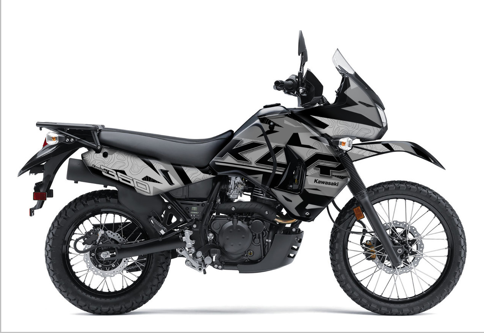 KLR650 KAWASAKI FULL GRAPHICS KIT ADVENTURE GREY MAPS FIT 2008 – 2018
