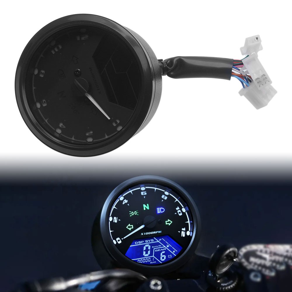 Mechanical LCD Digital Gauge Speedometer Tachometer Odometer Fit for Motorcycle