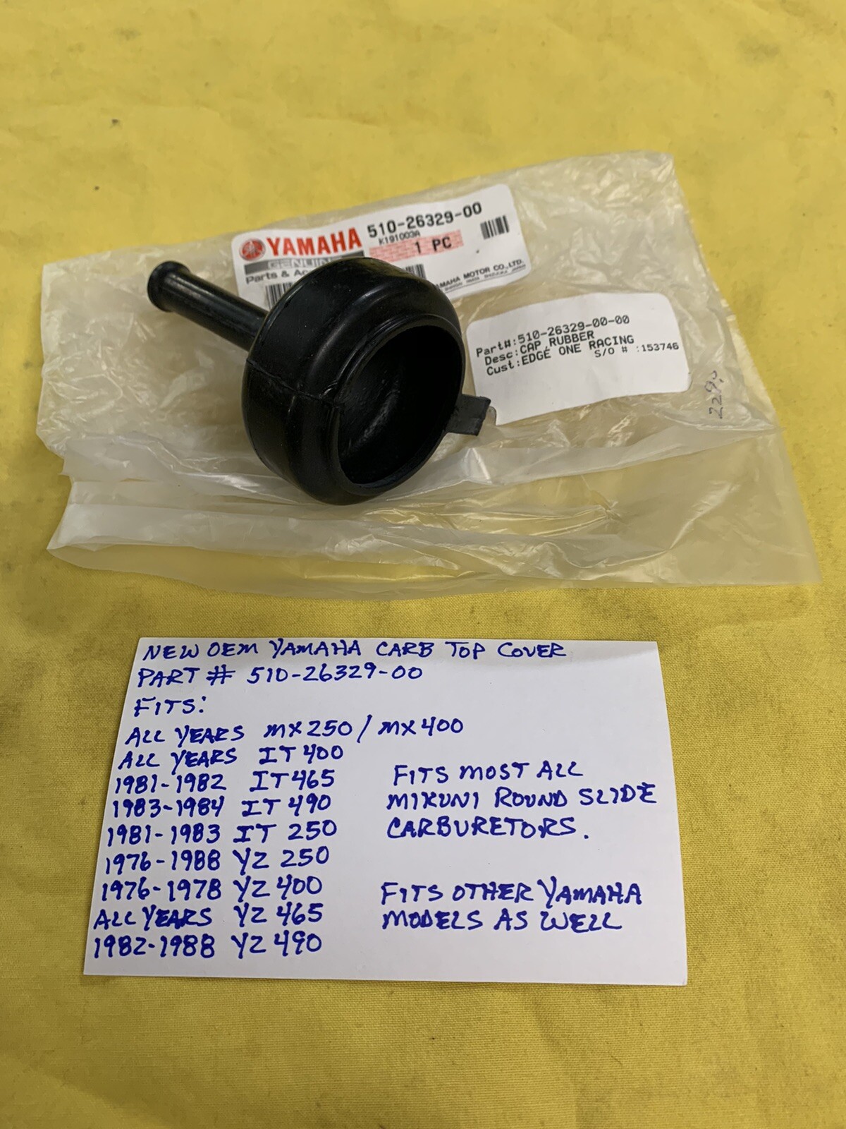 NEW OEM YAMAHA CARB TOP COVER (510-26329-00) MX250/YZ250/YZ490/YZ400/IT250 AHRMA