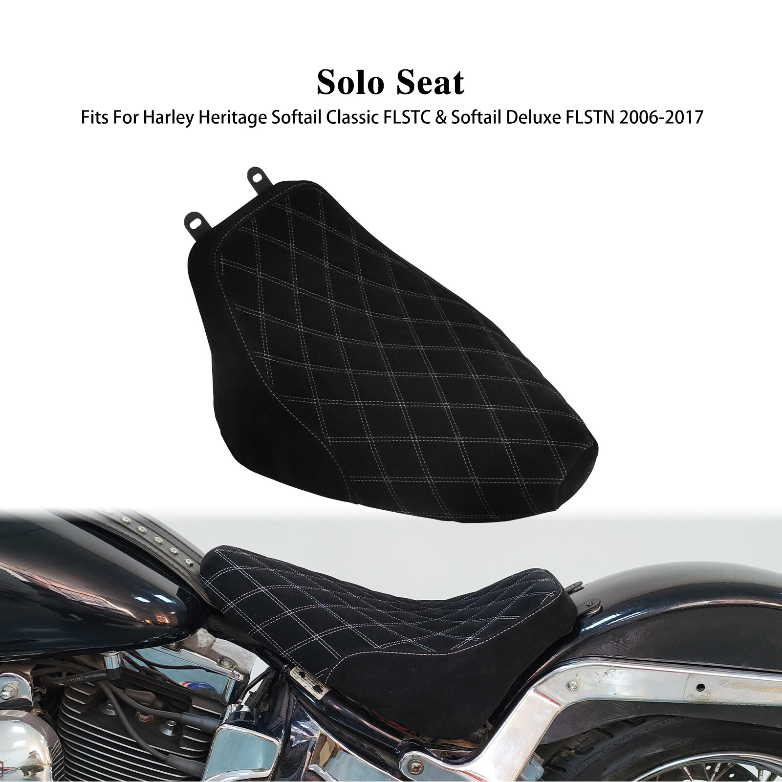 Driver Solo Seat White Stitching For Harley Deluxe Heritage Softail FLSTC 06-17