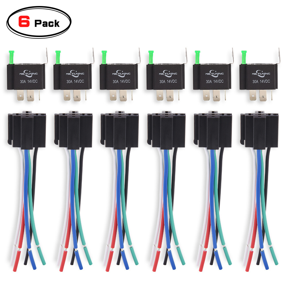 6PCS 5-Pin Fuse Relay Switch Harness Set 12V 30A SPST Relays with 14AWG Wire
