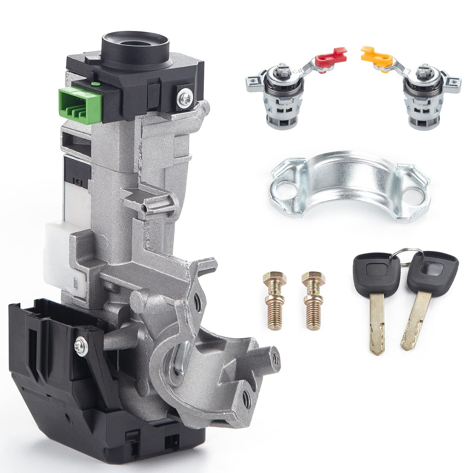 WMPHE Ignition Switch Lock Cylinder Assembly with 2 Keys and ID48 Chip Silver
